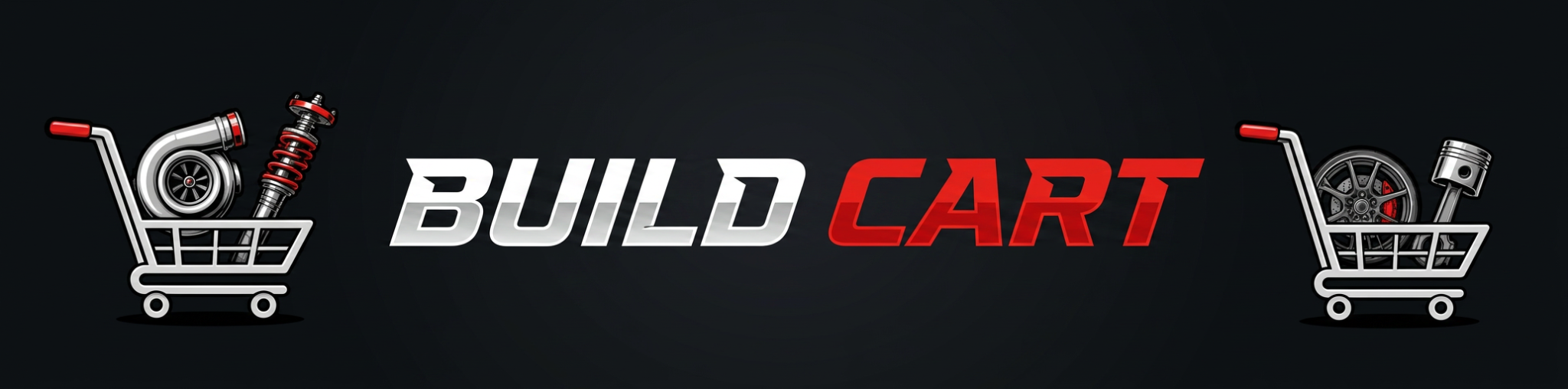 Build Cart logo with automotive parts in shopping carts
